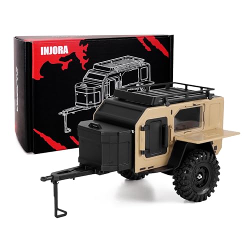INJORA Off-Road Camping Trailer for 1/18 1/24 RC Crawlers TRX4M SCX24 Upgrade(Sandy Taupe) - color: Sandy Taupe