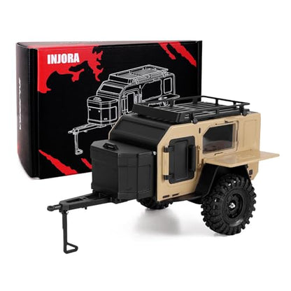 INJORA Off-Road Camping Trailer for 1/18 1/24 RC Crawlers TRX4M SCX24 Upgrade(Sandy Taupe) - color: Sandy Taupe