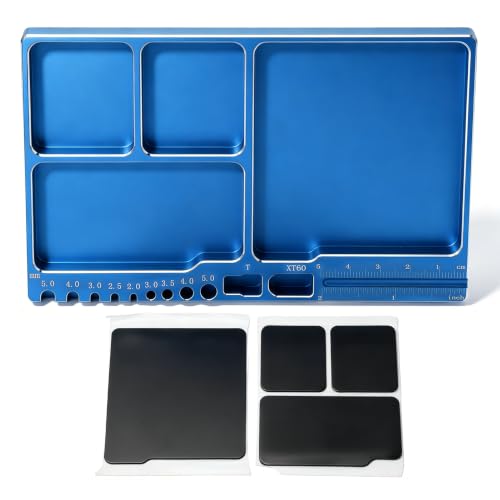 Oumefar Magnetic Screw Tray Aluminum Alloy Parts Holder with Magnetic Pad | 6.30 x 3.94 x 0.43in Small Portable Organizer for RC Repair Hobby Workshop Electronics Assembly