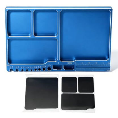 Oumefar Magnetic Screw Tray Aluminum Alloy Parts Holder with Magnetic Pad | 6.30 x 3.94 x 0.43in Small Portable Organizer for RC Repair Hobby Workshop Electronics Assembly