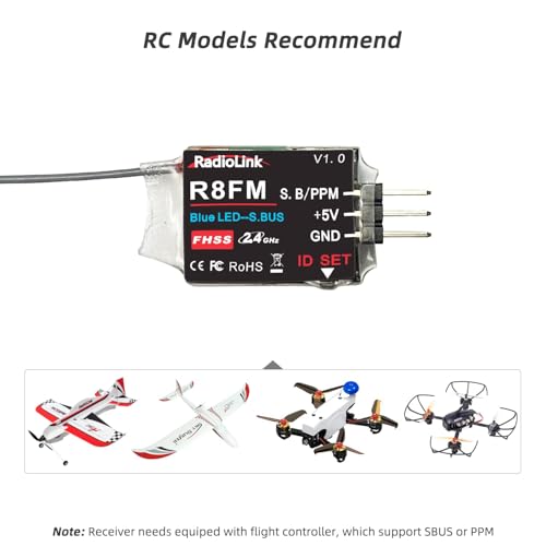 Radiolink R8FM 8 Channels 2.4GHz Micro SBUS/PPM RC Receiver | For Mini FPV Racing Drone, Quad, Aircraft T8S/T8FB/T12D/T16D Transmitter