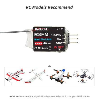 Radiolink R8FM 8 Channels 2.4GHz Micro SBUS/PPM RC Receiver | For Mini FPV Racing Drone, Quad, Aircraft T8S/T8FB/T12D/T16D Transmitter