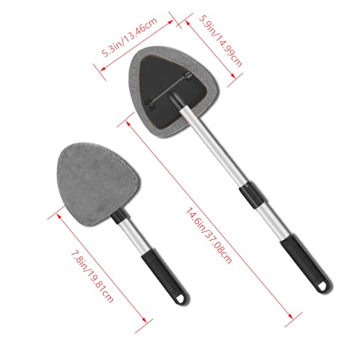 4 Pack Windshield Cleaning Tool with Extendable Handle, Gray | aluminum ABS and microfiber body, pivoting head, reusable cloth pads, fits most vehicle glass, auto cleaning tools - color: Gray