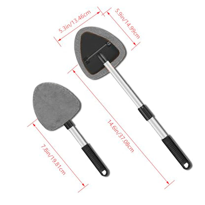 4 Pack Windshield Cleaning Tool with Extendable Handle, Gray | aluminum ABS and microfiber body, pivoting head, reusable cloth pads, fits most vehicle glass, auto cleaning tools - color: Gray