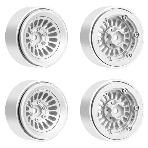 CNC 1.3" Beadlock Wheel Rim for SCX24 1/24 TRX4M Ascent18 1/18 RC Crawler Aluminium Upgrade Part (Silver) - color: Silver