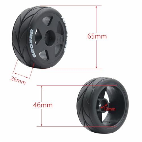 65mm 4PCS 1/10 RC On-Road tires and Hard Plastic wheels set Hex 12mm For WRC Drift Car Conversion 1/10 RC On-Road Car Traxxas Tamiya FW06 TT02 HPI HSP 94122 Kyosho W36 (Black) - color: Black