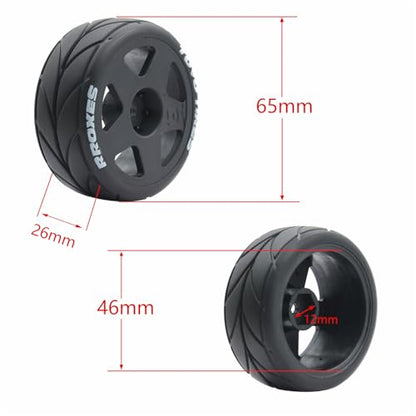 65mm 4PCS 1/10 RC On-Road tires and Hard Plastic wheels set Hex 12mm For WRC Drift Car Conversion 1/10 RC On-Road Car Traxxas Tamiya FW06 TT02 HPI HSP 94122 Kyosho W36 (Black) - color: Black