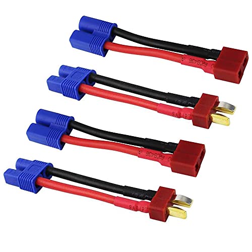 4pcs RC LiPo Battery Connector Adapter Compatible with EC3 to T Male Female Connectors ESC Charger with 5cm 14awg Wire(2 Pairs)
