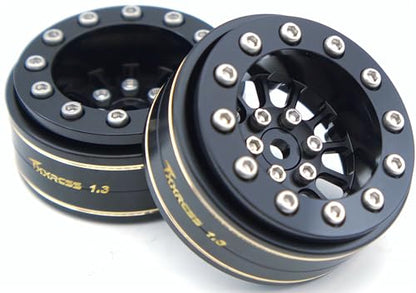 1.3 Beadlock Wheels & Brass Rim 46.5g Offset-3mm for 1/18 1/24 RC TF (Black) - color: Black