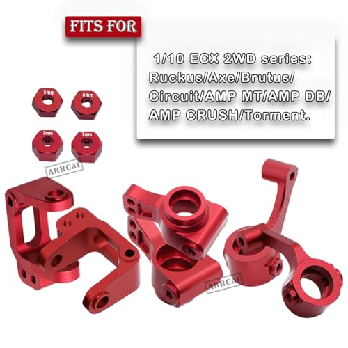 Upgrade Part for 1/10 ECX 2WD,Alloy Caster Block&Steering Blocks&Rear Stub Axle Carriers Wheel Hex Hubs for Ecx 1/10 2WD Ruckus Axe Brutus Circuit Crush K&N Torment,RC Hop-Up Parts,Red - color: Block Caster Set (Red)