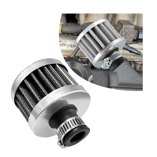 12mm Mini Air Filter, Universal Motor Cold Air Intake Filter Breather, Auto Turbo Vent Intake Filter Cleaner, Crankcase Breather Car Accessories for Motorcycle Engine Parts (Silver) - color: Silver