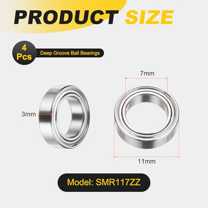 uxcell 4Pcs SMR117ZZ Deep Groove Ball Bearings, 7x11x3mm 440C Stainless Steel Double Shielded Bearings, ABEC 5 - size: 7x11x3mm