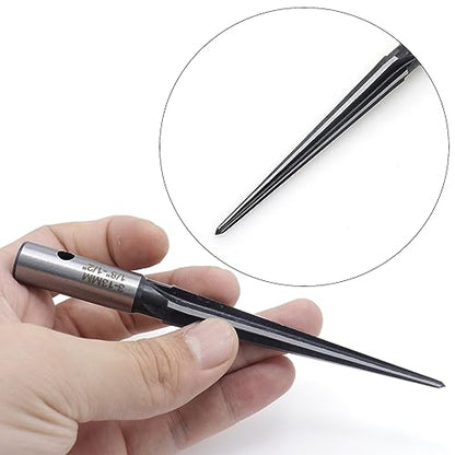 6-Flute Tapered Reamer 1/8 to 1/2 Inch T Handle for Guitar Luthier | 45 carbon steel, 1/4 inch hex shank compatible, chamfer reaming tool, bridge pin hole sizing, instrument repair use