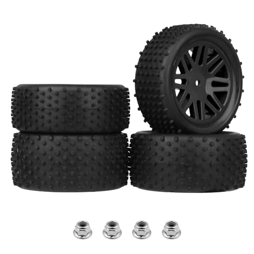 Hobbypark (4-Pack) 1/10 Scale Off Road Buggy Tires & Wheel Rims Set Front and Rear 12mm Hex Hubs with Foam Inserts for RC Hobby Car