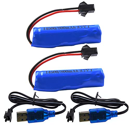 Blomiky 2 Pack 3.7V 800mAh Li-ion Rechargeable Battery SM 2P Plug with USB Cable for Double Sided RC Stunt Car Small RC Boat Tumbling Amphibious RC Car RC Truck/ C63 Battery and USB 2