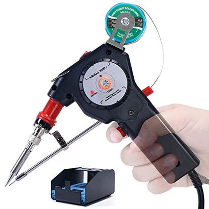 YIHUA 929D-I Motorized Automatic Feed Soldering Gun with Variable Precise Temp (392-842°F), On-off Switch, Temp Adjustment Dial for Single-Handed soldering work, Wire Splicing, Wire-to-switch - color: Red