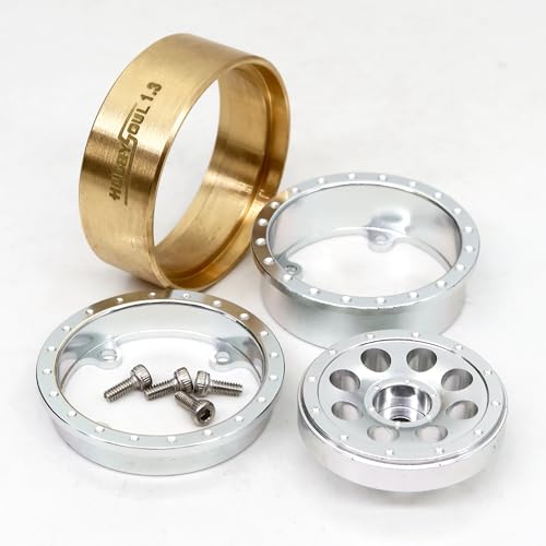 1.3" Beadlock Wheels Brass Weight 4-Pack Fits TRX4M SCX24 | 43g/rim adjustable offset silver wheel with 7mm hex hub, For 1/18 TRX4M High Trail & 1/24 micro RC crawlers Upgrades - color: Silver