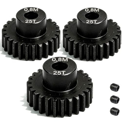 3-Pack Steel Metal 0.8M 5mm Pinion Motor Gear Sets 25T Compatible with HPI Kyosho Losi Axial Tamiya 1/8 1/10 RC Car Monster Truck Buggy, 0.8 Module Gear for Traxxsa Arrma - style: 3Pcs 25T