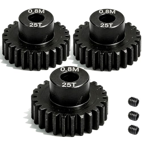 3-Pack Steel Metal 0.8M 5mm Pinion Motor Gear Sets 25T Compatible with HPI Kyosho Losi Axial Tamiya 1/8 1/10 RC Car Monster Truck Buggy, 0.8 Module Gear for Traxxsa Arrma - style: 3Pcs 25T