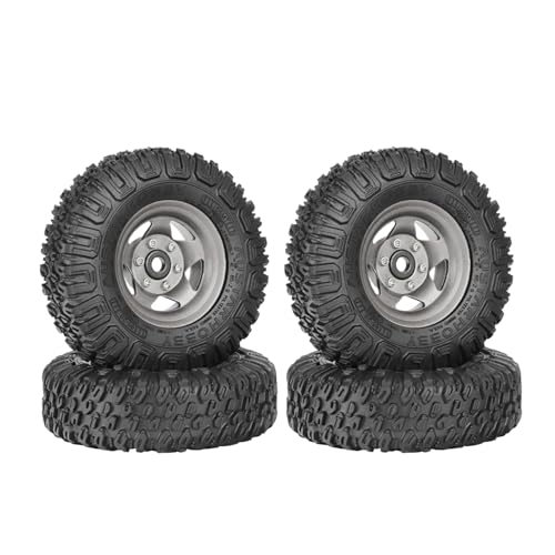 4PCS RC Car 1.55 Inch Tyres Aluminum Alloy Metal Beadlock Wheel Rim and Rubber Tires for 1/10 RC Crawler Car for Axial AX90069 D90 TF2 Tamiya CC01 LC70 MST JIMNY(85mm-5Spoke Gray) - color: 85mm-5Spoke Gray