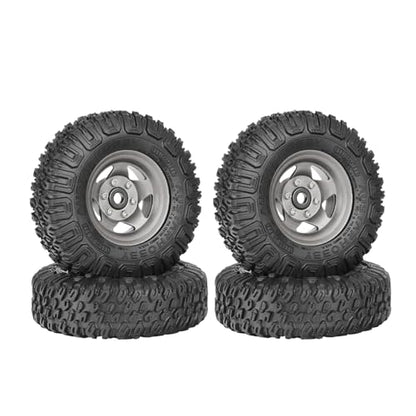4PCS RC Car 1.55 Inch Tyres Aluminum Alloy Metal Beadlock Wheel Rim and Rubber Tires for 1/10 RC Crawler Car for Axial AX90069 D90 TF2 Tamiya CC01 LC70 MST JIMNY(85mm-5Spoke Gray) - color: 85mm-5Spoke Gray