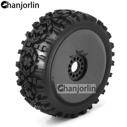 1/8 Buggy Tires OD 118mm and Wheels 17mm Hex Rubber RC Off Road Tyres for 1:8 Scale Buggy Truck Car HSP Kyosho MP10 VRX HPI Hobao ARRMA Typhon 6S 3S Talion Traxxas Losi 8ight 4PCS (Black) - color: Black