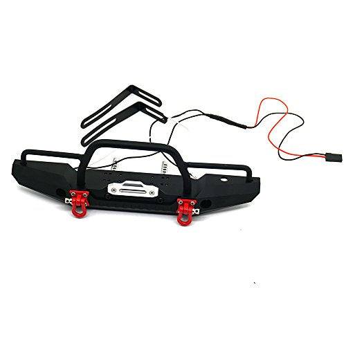 Aluminum Metal Front Bumper with LED Headlights Towing Shackles for TRX4,SCX10-ii 1/10th RC Crawler Car