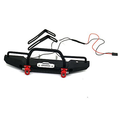 Aluminum Metal Front Bumper with LED Headlights Towing Shackles for TRX4,SCX10-ii 1/10th RC Crawler Car