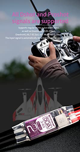FLYCOLOR Francy2 50A Brushless ESC Speed Controller Support 3-6S BEC 5V/3A BL32 Dshot with XT60 & 3.5mm Bullet Plugs for RC Airplane P5B Sailplane