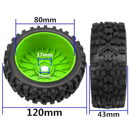 ShareGoo RC Hobby OD 4.72" 1/8 Scale RC Buggy Wheels & Rubber Tires 17mm Hex Rims Compatible with Arrma Typhon 3S 6S Kyosho Losi 8IGHT Traxxas Redcat HSP HPI 1/8 Scale Off Road Car Buggy (Green) - color: Green