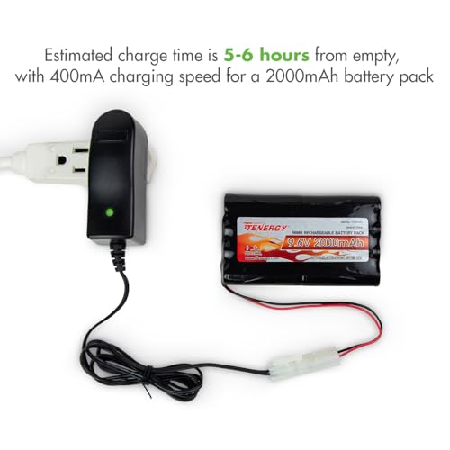 Tenergy RC Battery Charger for 9.6V (8S) NiMH/NiCd Battery Packs, 400mA AC Plug Charger w/Standard Tamiya Connector for RC Hobbies, Not Compatible with Spike the Dinosaur