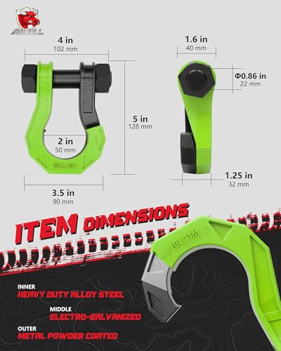 3/4" D Ring Separate Shackles, 52,910lbs Break Strength Easy Open Towing Winch Shackles, Heavy Duty Shackles with 7/8" Screw Pin for Tow Strap Winch Off Road Vehicle Recovery, Blackgreen - color: BlackGreen