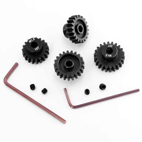OGRC 1M 5mm Motor Shaft 19T 20T 21T 22T Pinion Gears Fits 1/8 1/10 RC Car | 4pcs, Hardened Steel, for Arrma Traxxas Axial HSP Redcat Losi RC Buggy
