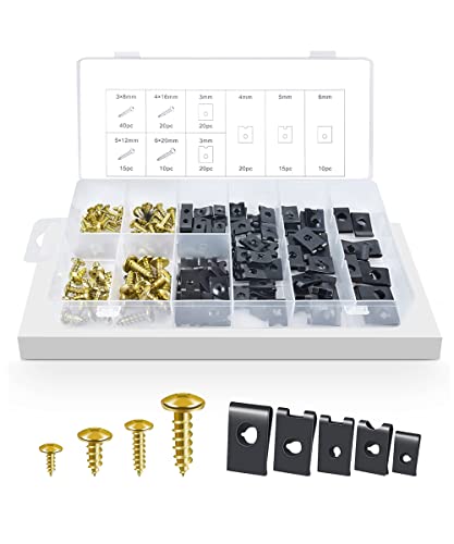 170PCS U-Clip Screw Kit,Car U Clip with Screw,Auto Car U Nuts with Self Tapping Screw Spire U Clips Car Fastener Clips Set,Car Interior Assortment Kit for for Dash Door Panel Interior Trim Panels