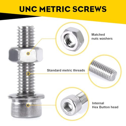 321PCS M6 M8 Socket Head Screws Kit, GTERNITY M6-1.0 M8-1.25 Assorted Machine Screws Nuts Washers 304 Stainless Steel 18-8 Metric Internal Hex Screws Bolts Nuts Washers Set - size: M6 m8 321 S