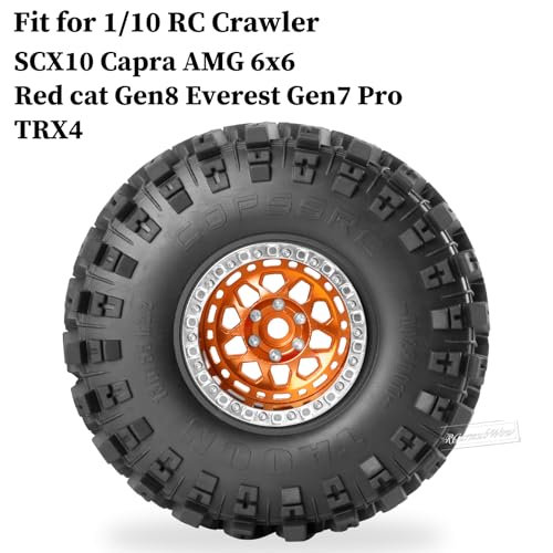 RC 2.2 Beadlock Wheels and Tires for 1/10 TRX4 SCX10 Capra AMG 6x6 Gen8 Everest Gen7 Pro RC Crawler,Alunium 2.2 Beadlock Rims RC Wheels 2.2 Beadlock Tires,4pcs,Orange - color: Orange(4pcs)