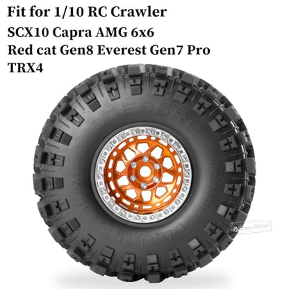 RC 2.2 Beadlock Wheels and Tires for 1/10 TRX4 SCX10 Capra AMG 6x6 Gen8 Everest Gen7 Pro RC Crawler,Alunium 2.2 Beadlock Rims RC Wheels 2.2 Beadlock Tires,4pcs,Orange - color: Orange(4pcs)