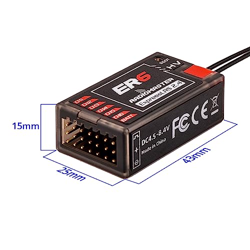 RadioMaster ER6 ELRS PWM Receiver: 2.4GHz 6Ch ExpressLRS Receiver Nano Module for Fixed Wing RC Vehicles by Speedybee