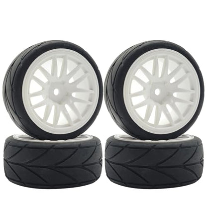 RC 1/10 On Road Touring Tires & Wheels 12mm Hex Hard Plastic Rims OD 65mm Street Racing Tyre for 1:10 1/12 Rally Drift Car Tamiya TT01 TT02 Traxxas XV02 XV01 HPI KYOSHO PTG2 4PCS (White) - color: White