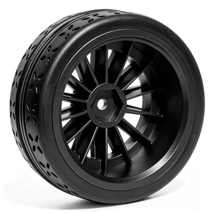 OD 70mm 1/10 RC Rally Racing Street Tires and Hard Plastic Wheels 12mm Hex for MJXRC 10304 Tamiya TT01 TT02 XV02 XV01 TA06 HPI KYOSHO PTG2 1:10 Scale On Road Drift Touring Car 4PCS (Black) - color: Black