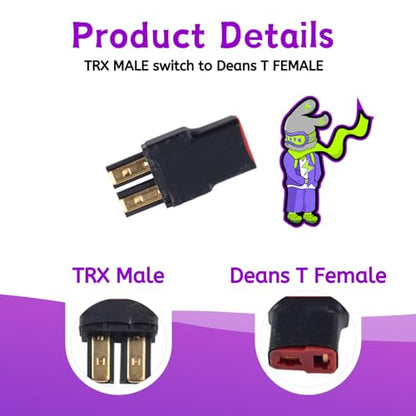 RC Battery Accessory Kit,No Wires TRX Male (Black) Connector Switch to Deans T Female (red) Adapter, for Remote Control Toy Boat FPV Drone Car etc - 1 Pcs with 11.1V USB Charger Cable