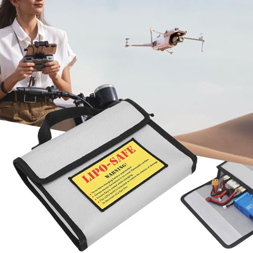 Sorandy Battery Fireproof Bag for Charging and St Orage | Double Layer Fireproof, Silicone Fiberglass, Flame Retard Bag for Drone Hobbyists, 8.9x7.1x1.8 Inches