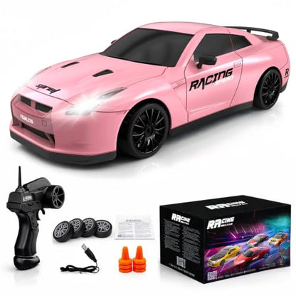 Remote Control Car RC Drift Car 2.4GHz 1:24 Scale 4WD 15KM/H High Speed Model Vehicle with LED Lights Drifting Tire Racing Sport Toy Car for Adults Boys Girls Kids Gift - color: C-pink