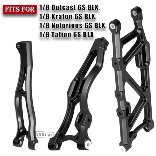 Aluminum Front & Rear Suspension Arms Upgrades Part for 1/8 Outcast 6S BLX,Kraton 6S BLX,Notorious 6S BLX,Talion 6S BLX,ARRCat 6pcs Lower Upper Swing Arm Set Hops up w/Pivot Balls,Black - color: Black - Upgrades 2022