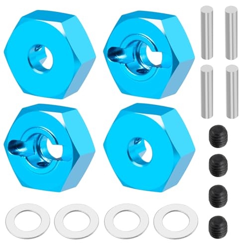 4PCS Aluminum Wheel Hex Hub Drive Adapter Combiner Coupler Compatible with Tamiya TT02 1/10 RC On Road Touring Car Upgrade Parts (Blue) - color: Blue