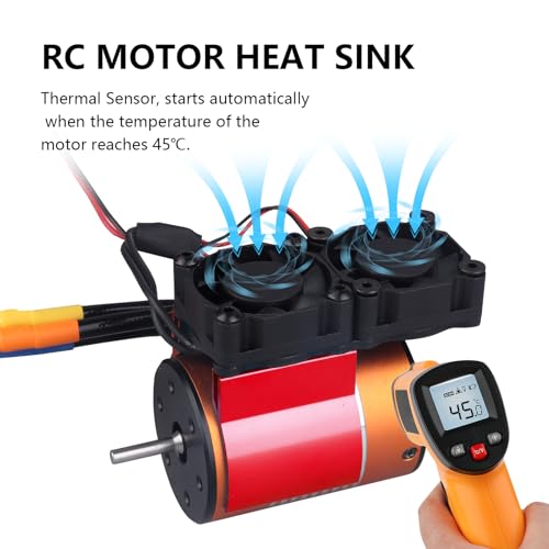 Thermal-Controlled Aluminum Motor Heat Sink with Dual Turbo Fans for 540/550 36mm RC Motors – Compatible with Traxxas Redcat HPI Tamiya Wltoys(Red) - color: Red