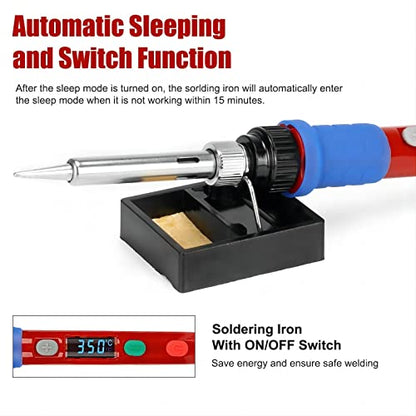 Soldering Iron Kit, 90W 110V LED Digital Soldering Iron with Ceramic Heater, Adjustable Temperature Soldering Welding Iron Kit, Auto-sleep, Thermostatic Design - color: 90w 16-in-1