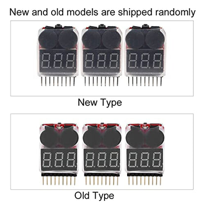 Lipo Battery Voltage Tester Low Voltage Alarm Buzzer Checker 2 in 1 RC Accessory for 1 8S Lipo Li ion LiMn Li Fe Batteries Plastic Shell Durable 3Pcs Set