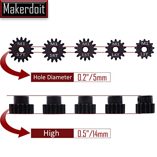 Mod 1 Pinion Gear 5mm 13T 14T 15T 16T 17T Mod1 M1 Pinion Gear 5mm Shaft - size: 13T 14T 15T 16T 17T