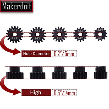 Mod 1 Pinion Gear 5mm 13T 14T 15T 16T 17T Mod1 M1 Pinion Gear 5mm Shaft - size: 13T 14T 15T 16T 17T